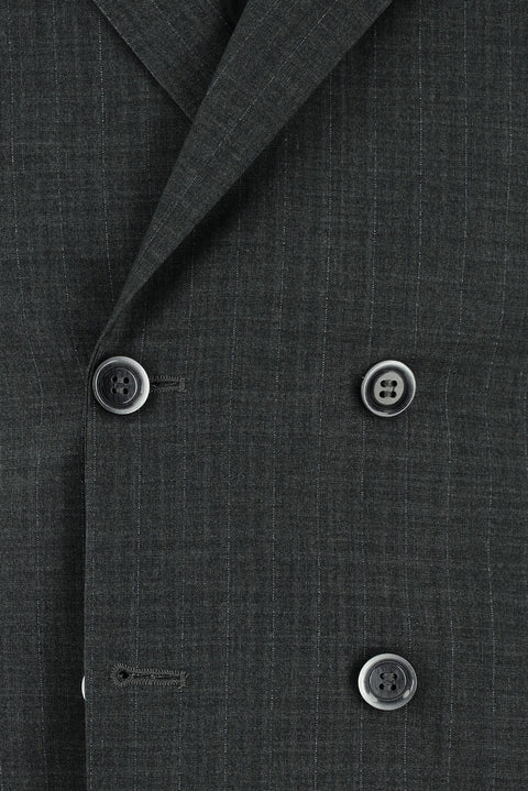 Koyu Füme 7 Drop Slim Fit Dar Kesim Çizgili Kruvaze Takım Elbise