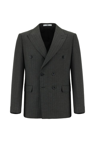  Koyu Antrasit Slim Fit Dar Kesim Çizgili Kruvaze Takım Elbise