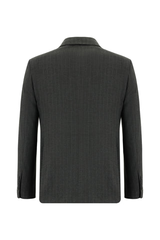  Koyu Antrasit Slim Fit Dar Kesim Çizgili Kruvaze Takım Elbise
