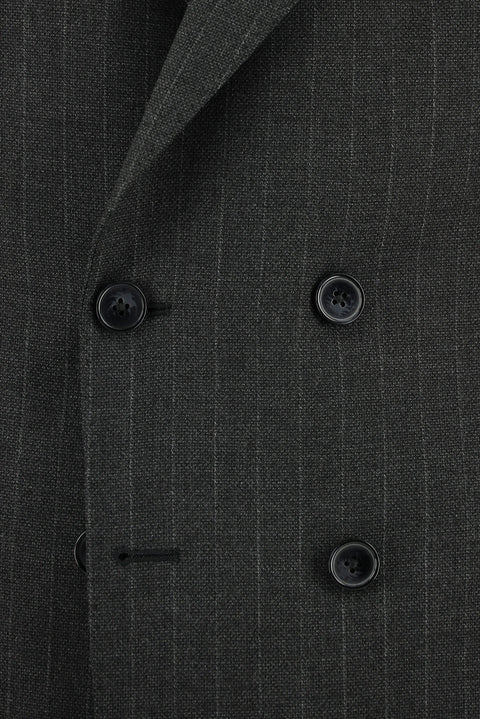 Koyu Antrasit 7 Drop Slim Fit Dar Kesim Çizgili Kruvaze Takım Elbise