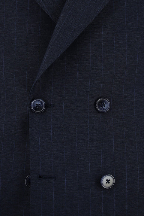 Koyu Lacivert 6 Drop Regular Fit Standart Kesim Çizgili Kruvaze Takım Elbise