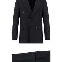 Dark Navy 7 Drop Super Slim Fit Extra Narrow Cut Striped Double-Breasted Suit