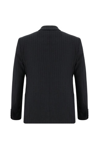  Koyu Lacivert 7 Drop Slim Fit Dar Kesim Çizgili Kruvaze Takım Elbise
