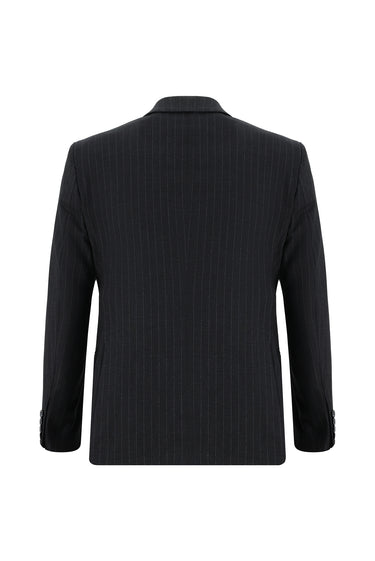  Koyu Lacivert Slim Fit Dar Kesim Çizgili Kruvaze Takım Elbise