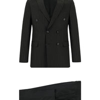 Koyu Antrasit Super Slim Fit Ekstra Dar Kesim Çizgili Kruvaze Takım Elbise