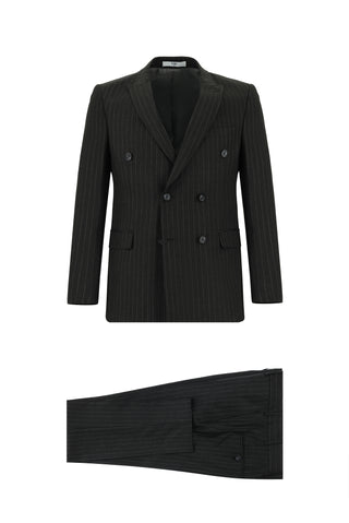  Koyu Antrasit 7 Drop Super Slim Fit Eksra Dar Kesim Çizgili Kruvaze Takım Elbise