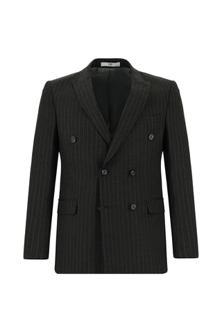  Koyu Antrasit 7 Drop Super Slim Fit Eksra Dar Kesim Çizgili Kruvaze Takım Elbise