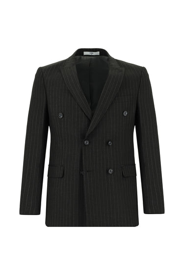  Koyu Antrasit Super Slim Fit Ekstra Dar Kesim Çizgili Kruvaze Takım Elbise