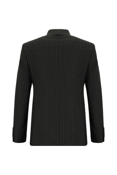  Koyu Antrasit Super Slim Fit Ekstra Dar Kesim Çizgili Kruvaze Takım Elbise