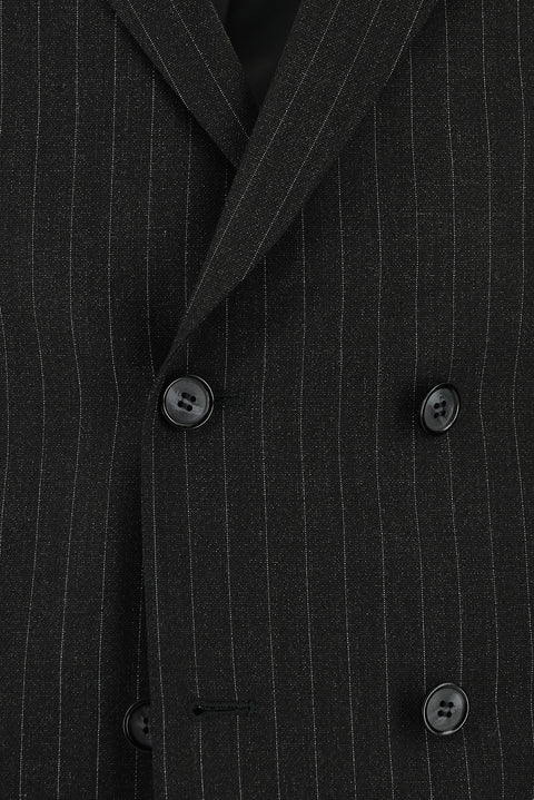 Koyu Antrasit 7 Drop Super Slim Fit Eksra Dar Kesim Çizgili Kruvaze Takım Elbise