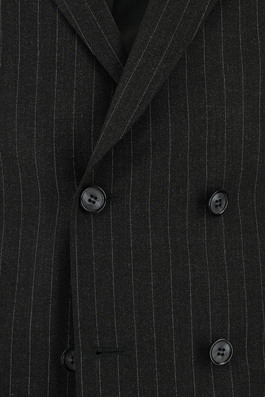 Koyu Antrasit Slim Fit Dar Kesim Çizgili Kruvaze Takım Elbise