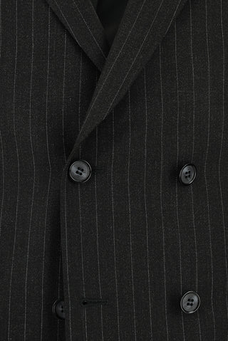  Koyu Antrasit 7 Drop Slim Fit Dar Kesim Çizgili Kruvaze Takım Elbise