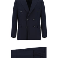 Koyu Lacivert Slim Fit Dar Kesim Çizgili Kruvaze Takım Elbise