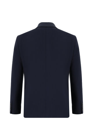  Koyu Lacivert 6 Drop Regular Fit Standart Kesim Çizgili Kruvaze Takım Elbise