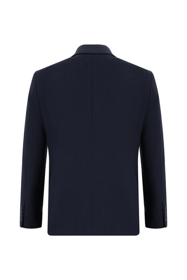  Koyu Lacivert Slim Fit Dar Kesim Çizgili Kruvaze Takım Elbise