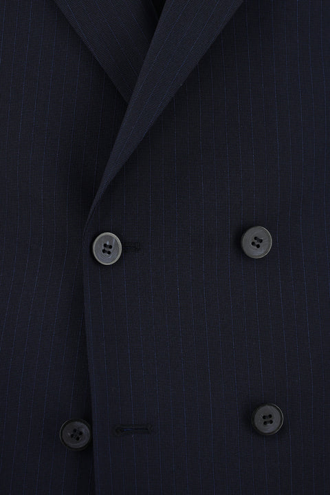 Koyu Lacivert 7 Drop Slim Fit Dar Kesim Çizgili Kruvaze Takım Elbise