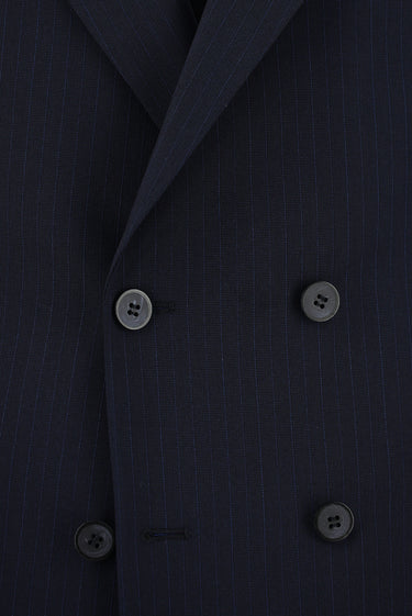 Koyu Lacivert Slim Fit Dar Kesim Çizgili Kruvaze Takım Elbise