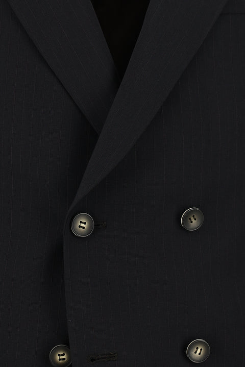 Acı Kahve 7 Drop Slim Fit Dar Kesim Çizgili Kruvaze Takım Elbise