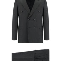 Koyu Antrasit Slim Fit Dar Kesim Çizgili Kruvaze Takım Elbise