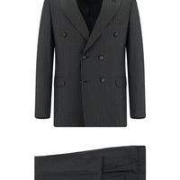 Koyu Antrasit 7 Drop Slim Fit Dar Kesim Çizgili Kruvaze Takım Elbise