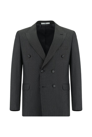  Koyu Antrasit Slim Fit Dar Kesim Çizgili Kruvaze Takım Elbise