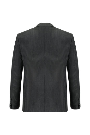 Koyu Antrasit Slim Fit Dar Kesim Çizgili Kruvaze Takım Elbise