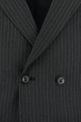  Koyu Antrasit Slim Fit Dar Kesim Çizgili Kruvaze Takım Elbise