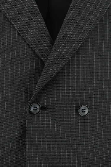 Koyu Antrasit Slim Fit Dar Kesim Çizgili Kruvaze Takım Elbise