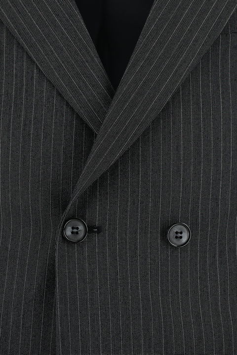 Koyu Antrasit 7 Drop Slim Fit Dar Kesim Çizgili Kruvaze Takım Elbise