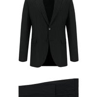 Siyah Slim Fit Dar Kesim Klasik Çizgili Takım Elbise