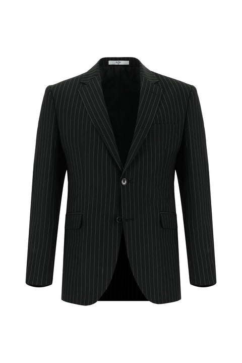 Siyah 7 Drop Slim Fit Dar Kesim Çizgili Takım Elbise