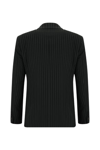  Siyah 7 Drop Slim Fit Dar Kesim Çizgili Tak?m Elbise-Ki??l?