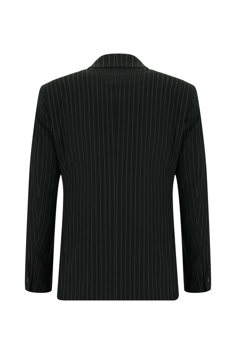 Siyah 7 Drop Slim Fit Dar Kesim Çizgili Takım Elbise