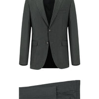 Koyu Füme Slim Fit Dar Kesim Klasik Çizgili Takım Elbise