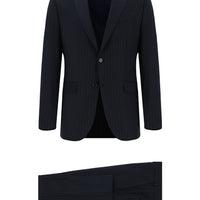 Koyu Lacivert Slim Fit Dar Kesim Klasik Çizgili Takım Elbise
