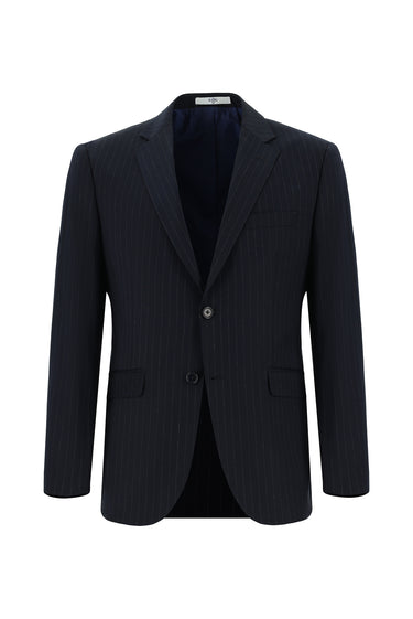  Koyu Lacivert Slim Fit Dar Kesim Klasik Çizgili Takım Elbise