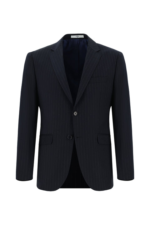 Koyu Lacivert 7 Drop Slim Fit Dar Kesim Çizgili Takım Elbise