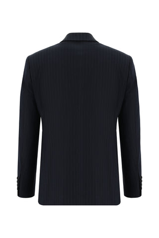  Koyu Lacivert 7 Drop Slim Fit Dar Kesim Çizgili Takım Elbise