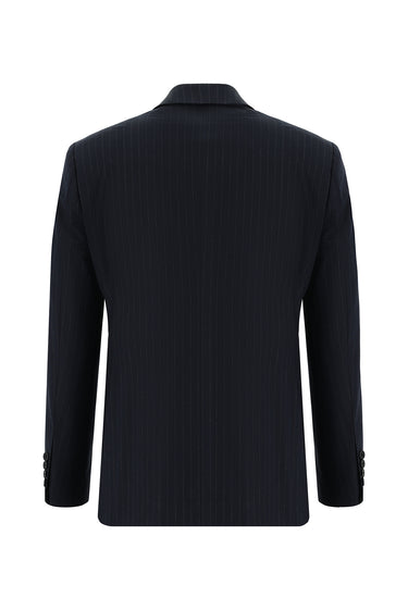  Koyu Lacivert Slim Fit Dar Kesim Klasik Çizgili Takım Elbise