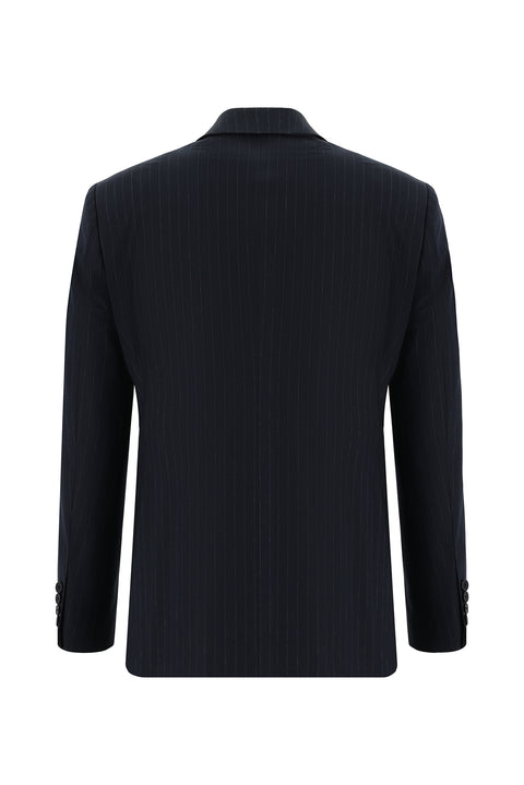 Koyu Lacivert 7 Drop Slim Fit Dar Kesim Çizgili Takım Elbise