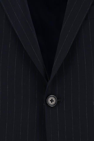  Koyu Lacivert 7 Drop Slim Fit Dar Kesim Çizgili Takım Elbise