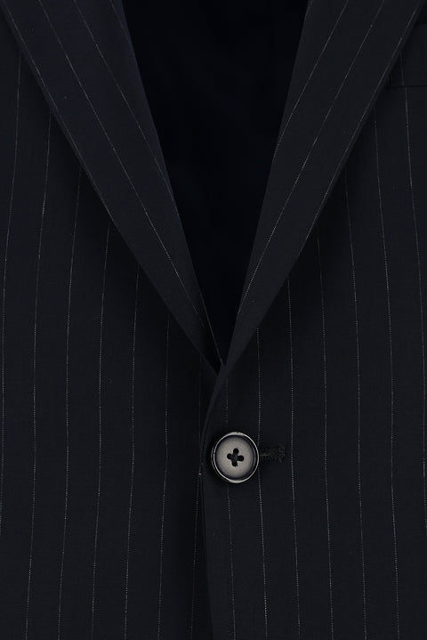 Koyu Lacivert 7 Drop Slim Fit Dar Kesim Çizgili Takım Elbise