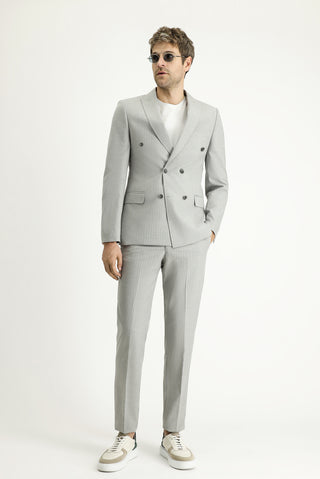  Orta Gri Super Slim Fit Ekstra Dar Kesim Kruvaze Çizgili Takım Elbise