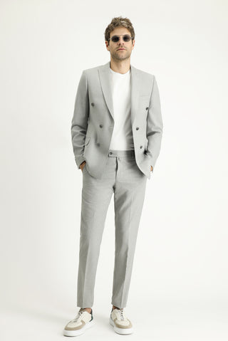  Orta Gri Super Slim Fit Ekstra Dar Kesim Kruvaze Çizgili Takım Elbise