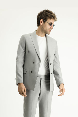  Orta Gri Super Slim Fit Ekstra Dar Kesim Kruvaze Çizgili Takım Elbise