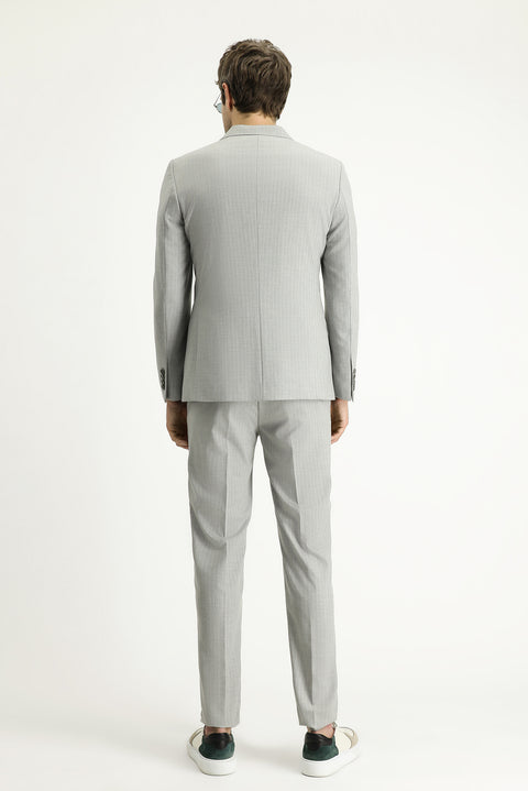 Orta Gri 7 Drop Super Slim Fit Eksra Dar Kesim Kruvaze Çizgili Takım Elbise