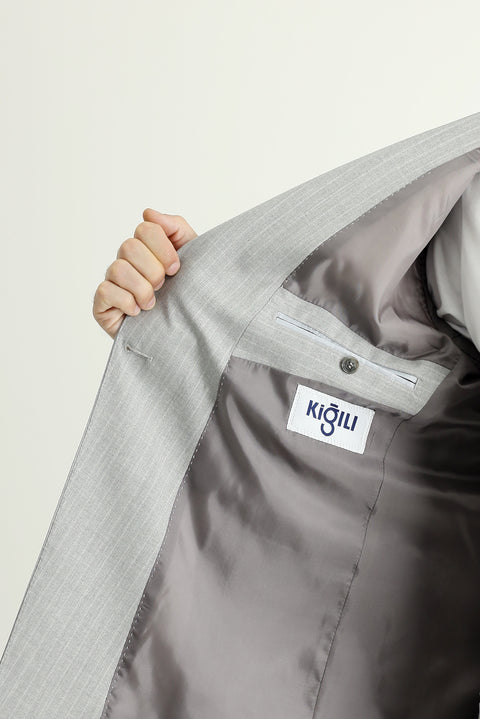 Orta Gri 7 Drop Super Slim Fit Eksra Dar Kesim Kruvaze Çizgili Takım Elbise