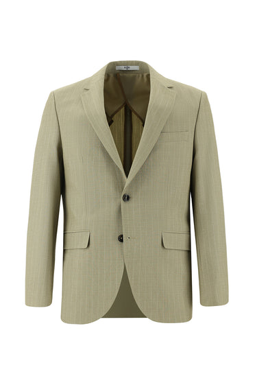 Açık Vizon Slim Fit Dar Kesim Beli Lastikli İpli Çizgili Takım Elbise