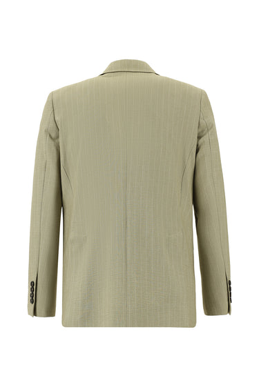 Açık Vizon Slim Fit Dar Kesim Beli Lastikli İpli Çizgili Takım Elbise