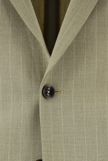 Açık Vizon Slim Fit Dar Kesim Beli Lastikli İpli Çizgili Takım Elbise